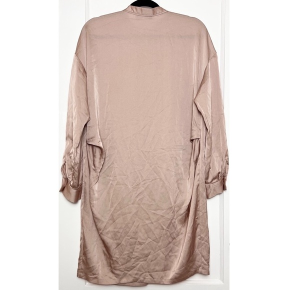 REISS Blush Satin Long Sleeve Band Collar Button Front Oversized Shirt Dress 6 - Picture 6 of 10